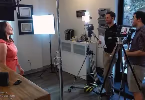 Sound Shark long-range microphone being used to conduct an interview